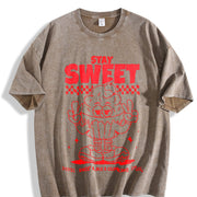 Retro Stay Sweet Mascot 90s Vintage Washed T-Shirt in Brown