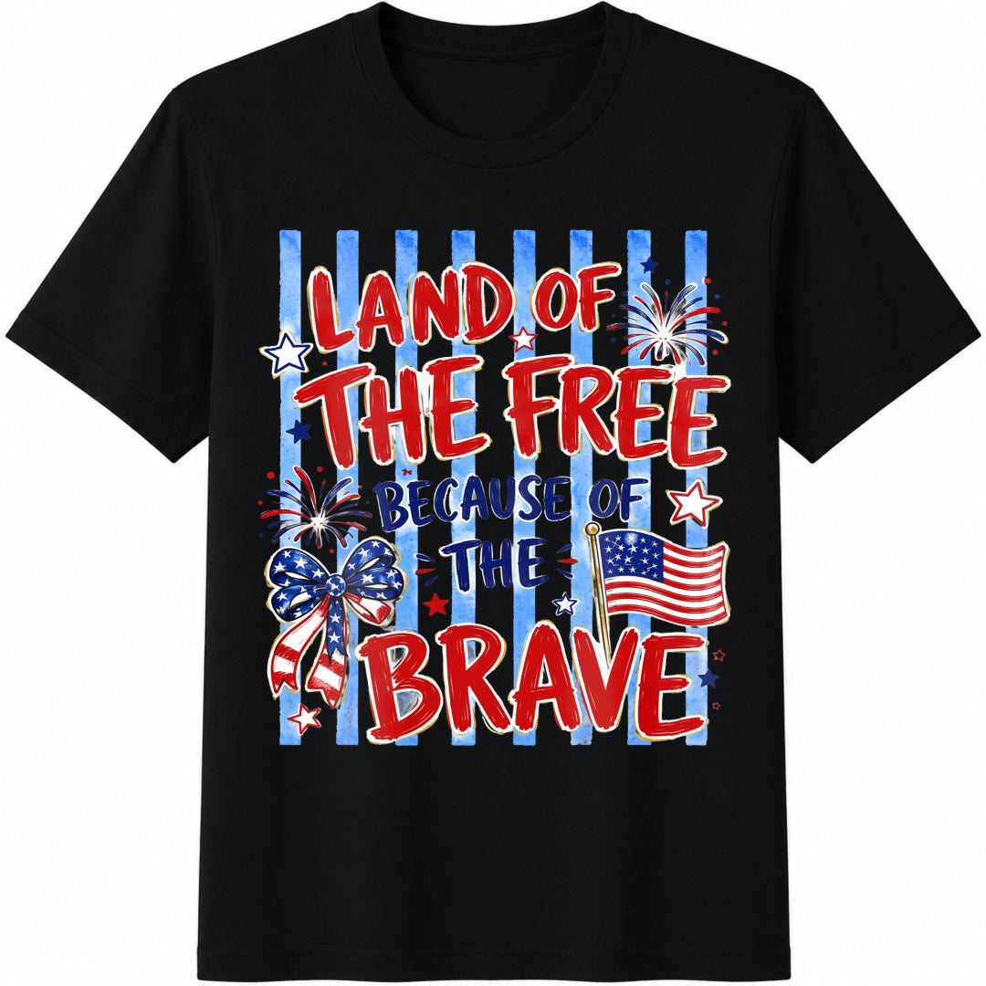 Land of the Free Because of the Brave Cotton T-Shirt in Black