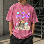 Eepy Cat Meme Vintage Washed T-Shirt in Red