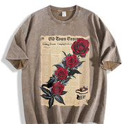 T-shirtfashion Retro Snowflake Craft Vintage Washed T-Shirt in Brown