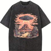 Retro UFO in Dessert Y2k Vintage Washed T-Shirt in Black
