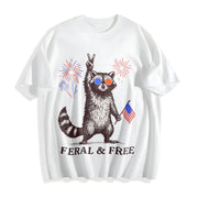 Feral but Free Raccoon Cotton T-Shirt in White