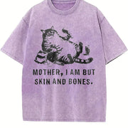 Cat Mom Mother I Am but Skin and Bones Vintage Washed T-Shirt in Purple