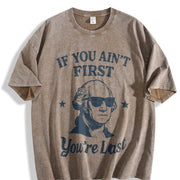 Retro If You Ain't First You're Last Vintage Washed T-Shirt in Brown