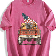 Labrador Hunting Club Patriotic Dog Lover USA Flag Truck Vintage Washed T-Shirt in Red