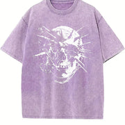 Distressed Shattered Thorned Skull Sleeveless Tank Vintage Washed T-Shirt in Purple