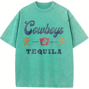 Cowboys and Tequila Western Barbecue Party vintage washed oversized T-shirt in Blue