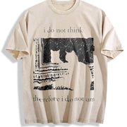 Dark Gray Philosophical Quote & Black Cat Acid Vintage Washed T-Shirt in Beige