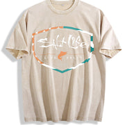 Muscle Tank Saltwater Fishing Outdoor Workout Vintage Washed T-Shirt in Beige