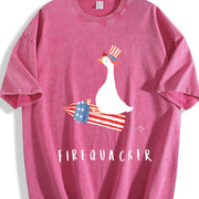 Fourth of July Firequacker Goose Vintage Washed T-Shirt in Red