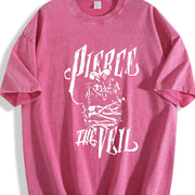 Distressed Retro with for Attire ( ) Vintage Washed T-Shirt in Red