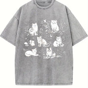 90s Cats Kitten Nature Vintage Washed T-Shirt in Gray