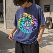 Have the Day You Deserve Skeleton Tie Dye Motivational Vintage Washed T-Shirt in Blue