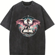 Fantasy Readers Book Club Dragon Vintage Washed T-Shirt in Black
