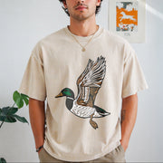 Embroidered Duck Animal Lover Vintage Washed T-Shirt in Beige