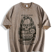 Retro We Dare You to Visit Night of Horrors Vintage Washed T-Shirt in Brown