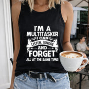 Letter Women's Color Cotton Tank Top in Black