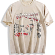 God Is Good Jesus Black Grunge Religious Vintage Washed T-Shirt in Beige