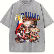 Manny PacQ Goat Boxing Style vintage washed oversized T-shirt in Gray
