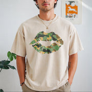 Camo Lip Knit Vintage Washed T-Shirt in Beige