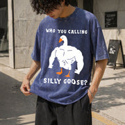 Silly Goose Gym Meme Vintage Washed T-Shirt in Blue