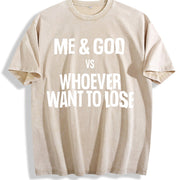 Black with Me and God Vs Whoever Wants to Lose Vintage Washed T-Shirt in Beige