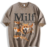 Man I Love Foxes Animal Meme Vintage Washed T-Shirt in Brown