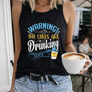 Warning the Girls Are Drinking Again Women's Color Cotton Tank Top in Black