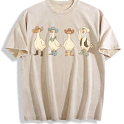 Western Goose Cowboy Hat Wild West Animal vintage washed oversized T-shirt in Beige