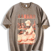 Biscuit Cat Baking Vintage Washed T-Shirt in Brown