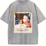 Custom Photo and Year Vintage Washed T-Shirt in Gray