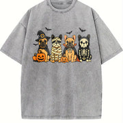 ® Halloween French Bulldog Vintage Washed T-Shirt in Gray