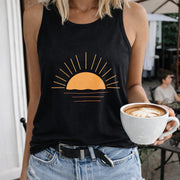 Sunset Horizon Lines Rays Water Crew-neck Sleeveless Vest Women's Color Cotton Tank Top in Black