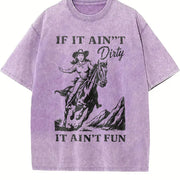 Western Cowgirl Clipart Vintage Washed T-Shirt in Purple