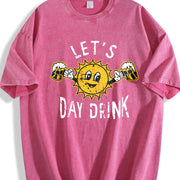 Lets Day Drink Drunken Sunny Booze Drinking for Ladies Vintage Washed T-Shirt in Red