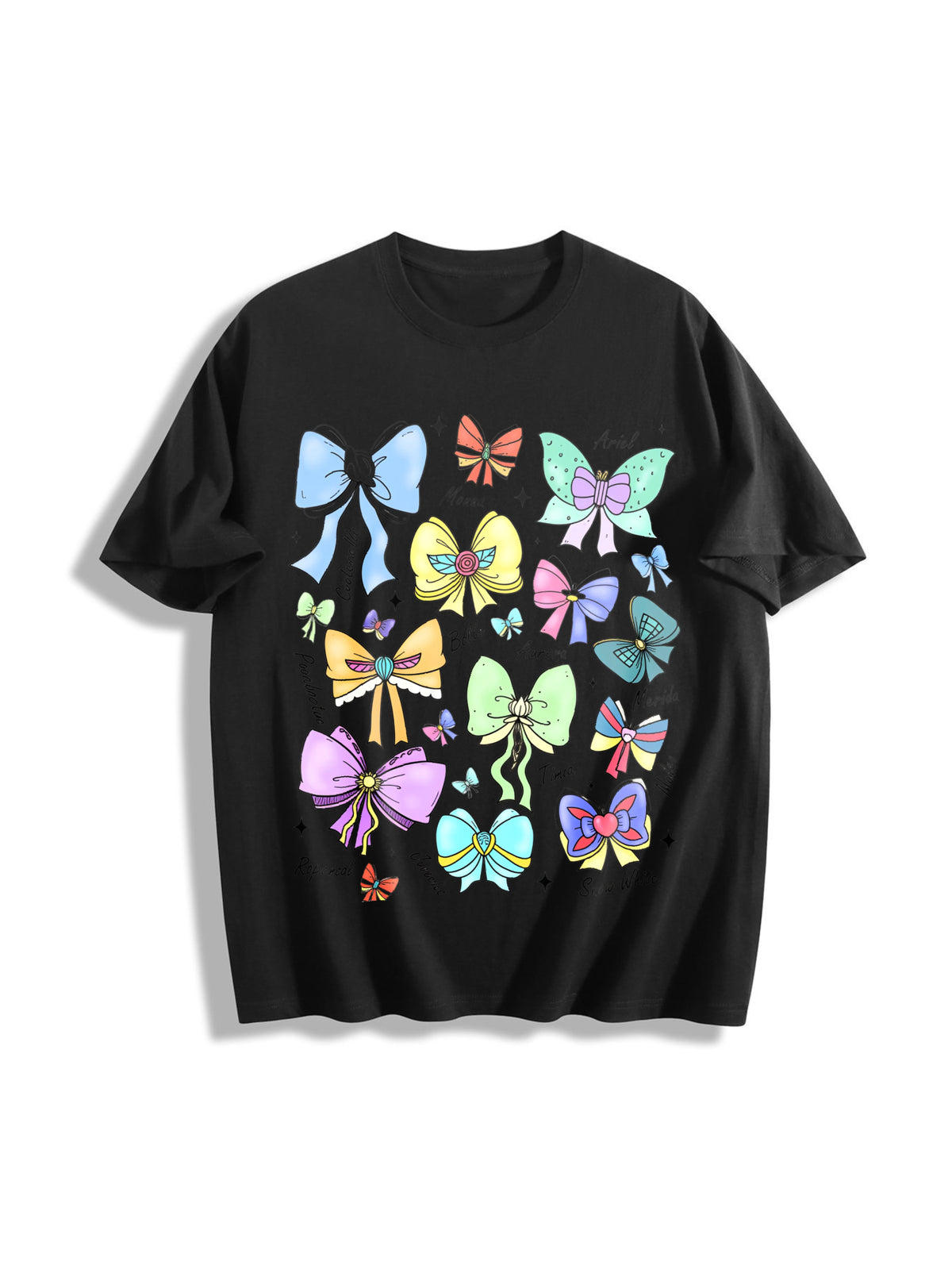 Coquette Bows Watercolor Prinncess Cotton T-Shirt in Black