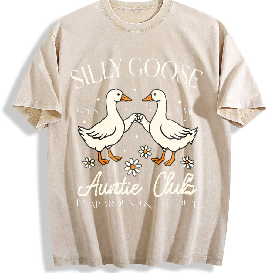 Auntie Aunt Silly Goose Mother’s Day Silly Goose Auntie vintage washed oversized T-shirt in Beige