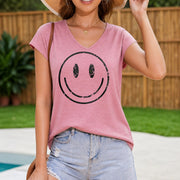 1pc Sleeveless Tank Smiling Face All Seasons Versatile Women's Color Cotton Tank Top in Pink