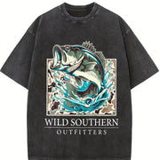 Fishing Bass Fishing Camo Vintage Washed T-Shirt in Black