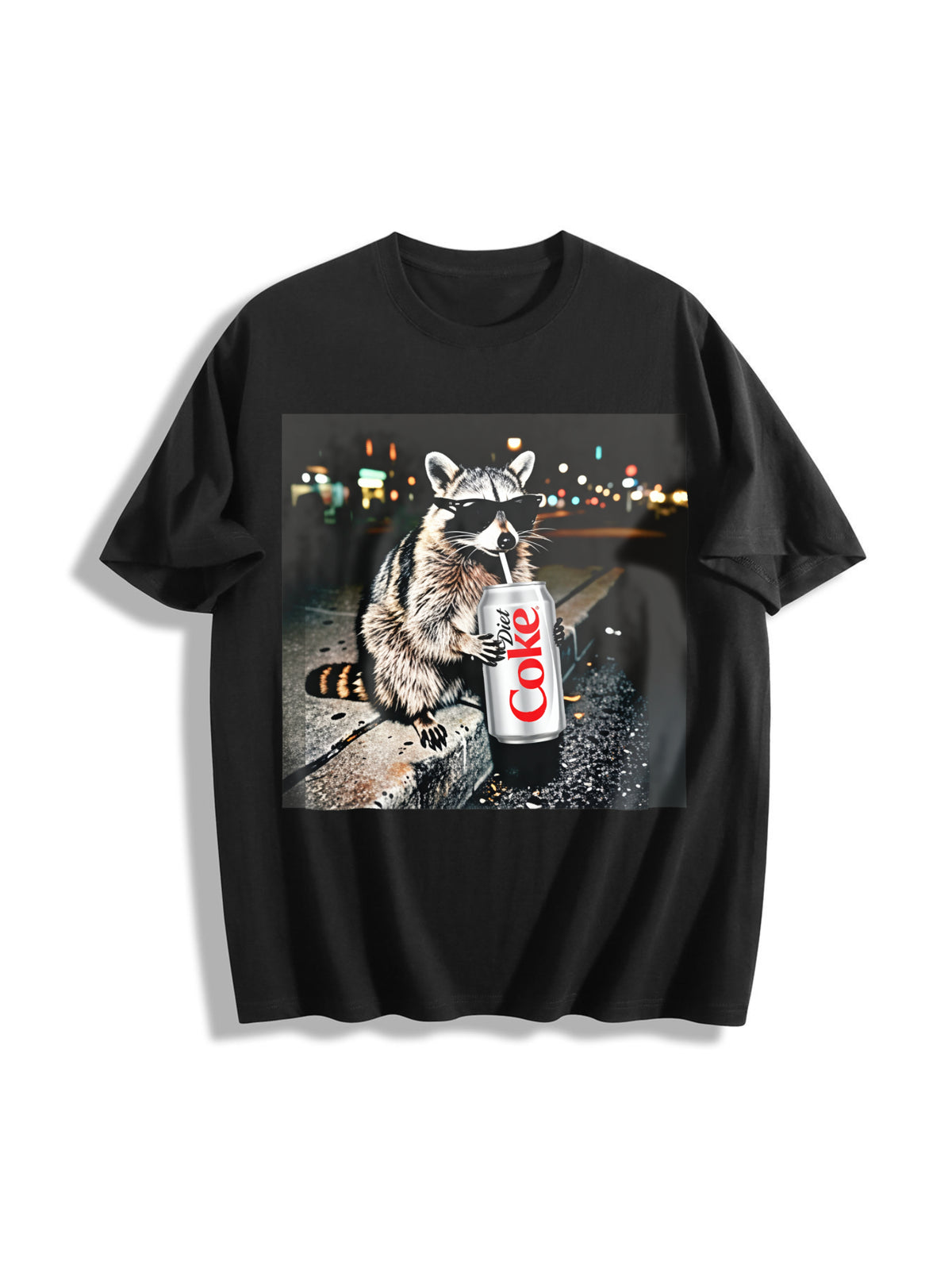 Raccoons Diet Coke Cotton T-Shirt in Black