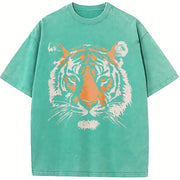 Tiger Retro Animal 90s Animal for Tiger Lover vintage washed oversized T-shirt in Blue