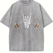 Skeleton Hand Barbell Vintage Washed T-Shirt in Gray
