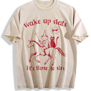Wake Up Baddies It's Time to Misbehave Vintage Washed T-Shirt in Beige
