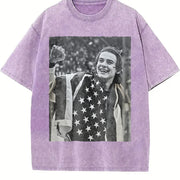 USA Olympic Gold Medal Hockey Jack Hughes Vintage Washed T-Shirt in Purple