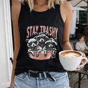 Raccoons Wearing Glasses in Tub Regular Vest Women's Color Cotton Tank Top in Black