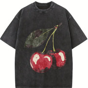 Cherry Fruit Vintage Washed T-Shirt in Black
