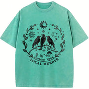 Support Your Local Murder for Crow Lovers Nature Lovers vintage washed oversized T-shirt in Blue