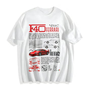 F40 Supercar Racing Cotton T-Shirt in White