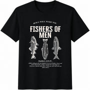 Fishers of Christian Fishing Fathers Day Faith Based Cotton T-Shirt in Black