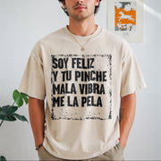 Soy Feliz Mexican Humor Quote Vintage Washed T-Shirt in Beige